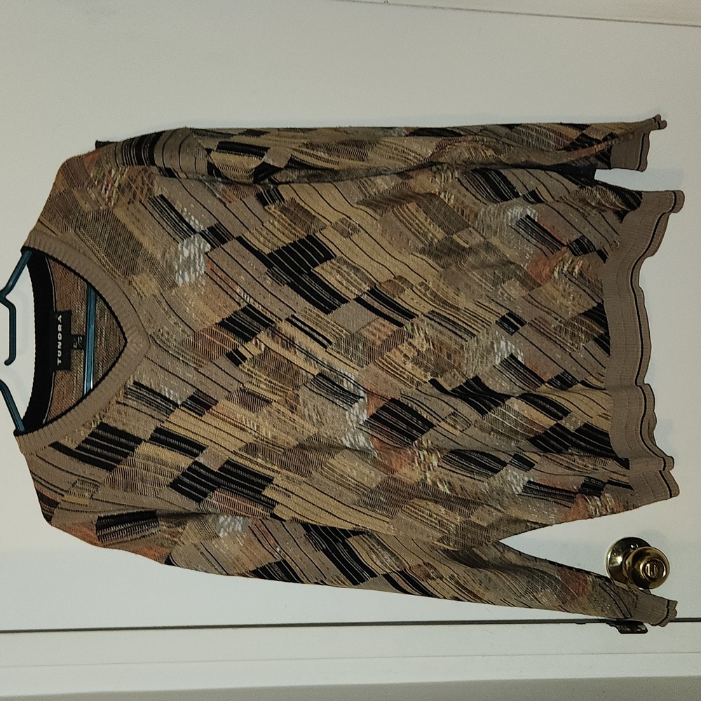 Tundra Coogi Style Abstract Knit V Neck Pullover Sweater Vintage Y2K